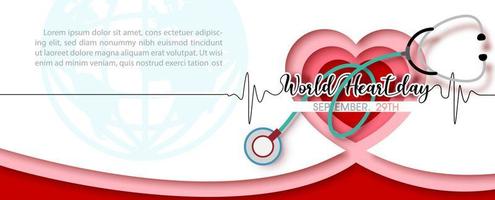 Poster's concept of world heart day in paper cut style and banner vector design