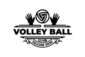 pelota de voleibol retro vintage con emblema de insignia de mano de bloque para el diseño del logotipo de la liga de competición del club deportivo vector