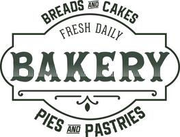 Bread and cakes fresh daily bakery pies and pastries.  Christmas vintage retro typography labels badges vector design isolated on white background. Winter holiday vintage ornaments, quotes, signs, tag