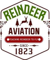 Reindeer aviation. Christmas vintage retro typography labels badges vector design isolated on white background. Winter holiday vintage ornaments, quotes, signs, tag, postal label,  postmark