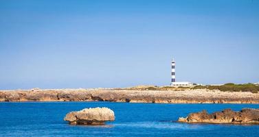 Scenic Artrutx Lighthouse at sunset in Minorca, Spain photo