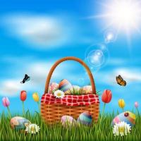 Beautiful nature background with easter egg vector