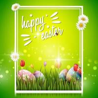 Decorated easter eggs with nature background vector