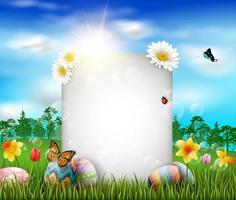 Beautiful nature background with easter egg vector