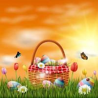 Beautiful nature background with easter egg vector