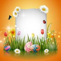 Decorated easter eggs with nature background vector