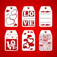 Collection of Happy Valentines day gift tags. Set of hand drawn holiday label in white and red. Romantic badge design vector