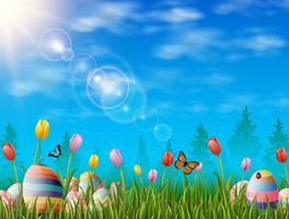 Beautiful nature background with easter egg vector