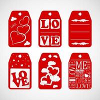 Collection of Happy Valentines day gift tags. Set of hand drawn holiday label in white and red. Romantic badge design vector