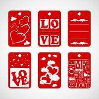 Collection of Happy Valentines day gift tags. Set of hand drawn holiday label in white and red. Romantic badge design vector