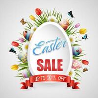 Decorated easter eggs with nature background vector