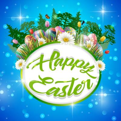 Decorated easter eggs with nature background