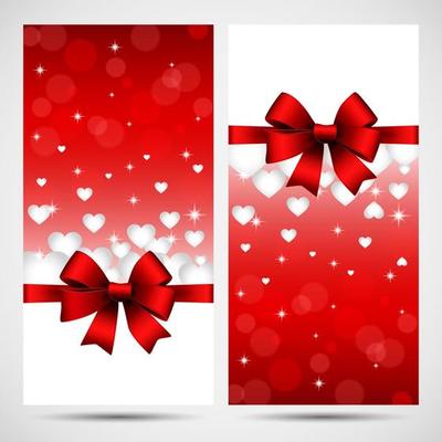 Valentines day greeting card with cut out heart, ribbon on ornate two colors background.