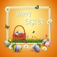 Decorated easter eggs with nature background vector