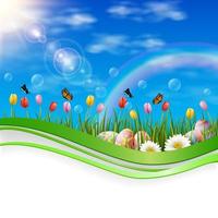 Beautiful nature background with easter egg vector