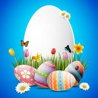 Decorated easter eggs with nature background vector