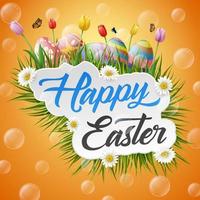 Decorated easter eggs with nature background vector