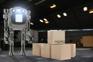 AI Robot arm Object for manufacturing industry technology Product export and import of future Robot cyber in the warehouse by hand mechanical future technology photo