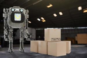 AI Robot arm Object for manufacturing industry technology Product export and import of future Robot cyber in the warehouse by hand mechanical future technology photo