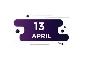 april 13 calendar reminder. 13th april daily calendar icon template. Calendar 13th april icon Design template. Vector illustration