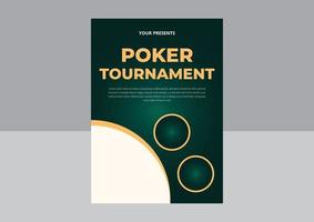 diseño de volante de torneo de póquer. diseño de invitación de torneo de póquer de casino. plantilla de volante a4 de fiesta de póquer. texto dorado con fichas y cartas. diseño vectorial, folleto, póster vector