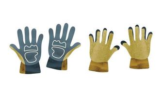 guantes de jardinería simples acuarela dibujado a mano aislado sobre fondo blanco. imágenes prediseñadas de guantes de jardín. anverso y reverso. ilustración vectorial vector