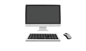 monitor de escritorio, teclado y mouse de computadora clipart. computadora de escritorio moderna con teclado y mouse inalámbrico estilo acuarela ilustración vectorial aislada en fondo blanco. material de oficina vector