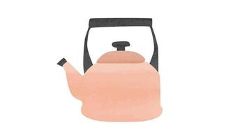 Simple kettle watercolor. Traditional kettle vector illustration isolated on white background. Minimalist kettle clipart. Kettle with whistle cartoon drawing. Kitchen utensils clipart