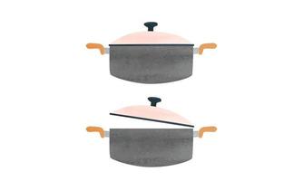 Simple kitchen stew pot watercolor style vector illustration isolated on white background. Stew pot with lid clipart. Kitchen utensils cartoon hand drawn clipart. Vector design