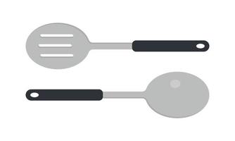 Set of kitchen solid spoon and slotted spoon clipart vector illustration. Serving spoons flat vector design. Slotted spoon icon isolated on white. Metal spoon cartoon clipart. Kitchen concept symbol