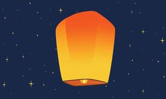Flying sky lantern clipart. Simple sky lantern vector design illustration on night starry sky. Chinese lanterns, wish lantern, flying lantern cartoon vector for Diwali festival or Mid Autumn Festival