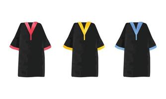 conjunto de imágenes prediseñadas de vestido de graduación. Ilustración de vector de estilo acuarela de vestido de graduación multicolor aislado sobre fondo blanco. concepto de graduación estilo de dibujos animados dibujados a mano