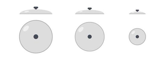 Set of pans and pots lids clipart vector illustration. Glass lid for frying pan, cooking pot sign flat vector design. Pan lid and pot lid web icon. Side view and top view. Kitchen concept