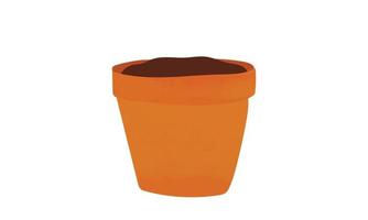 Empty flowerpot with soil watercolor drawing isolated on white background. Blank flower pot clipart. Brown plastic flower pot cartoon style. Hand drawn flower pot vector