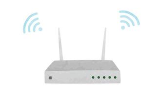 Wifi network router clipart. Wireless network router with wifi wave signal watercolor style vector illustration isolated on white background. Wireless broadband modem with antennas cartoon hand drawn