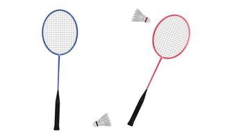 Set of badminton elements clipart. Badminton racket and shuttlecock watercolor style vector illustration isolated on white background. Badminton accessories cartoon hand drawn style flat vector design