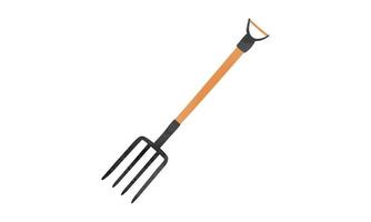 Gardening fork with wooden handle watercolor style vector illustration isolated on white background. Simple pitchfork clipart. Garden tools watercolor cartoon drawing. Farmhouse clipart