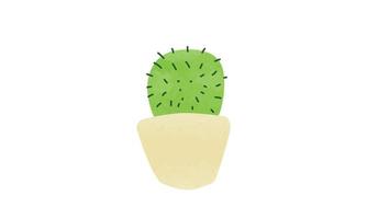 Little cactus clipart. Cute mini cactus in beige flowerpot watercolor style vector illustration isolated on white. Mini cactus in ceramic pot cartoon hand drawn doodle style. Table cactus Gymno doodle