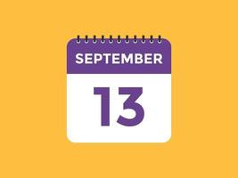 september 13 calendar reminder. 13th september daily calendar icon template. Calendar 13th september icon Design template. Vector illustration