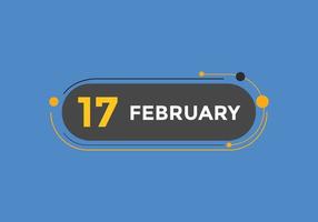 february 17 calendar reminder. 17th february daily calendar icon template. Calendar 17th february icon Design template. Vector illustration