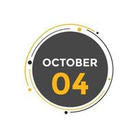 october 4 calendar reminder. 4th october daily calendar icon template. Calendar 4th october icon Design template. Vector illustration