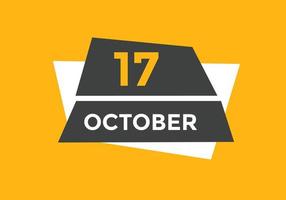 october 17 calendar reminder. 17th october daily calendar icon template. Calendar 17th october icon Design template. Vector illustration