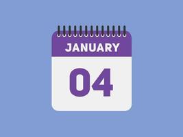 january 4 calendar reminder. 4th january daily calendar icon template. Calendar 4th january icon Design template. Vector illustration