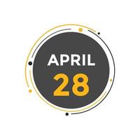 april 28 calendar reminder. 28th april daily calendar icon template. Calendar 28th april icon Design template. Vector illustration