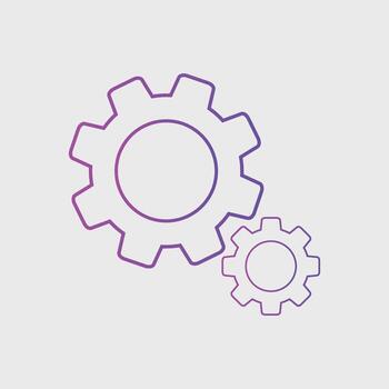 establecer el símbolo del icono de la línea de engranajes para la interfaz de usuario, las redes sociales, el sitio web aislado en el fondo blanco. vector