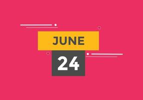 june 24 calendar reminder. 24th june daily calendar icon template. Calendar 24th june icon Design template. Vector illustration