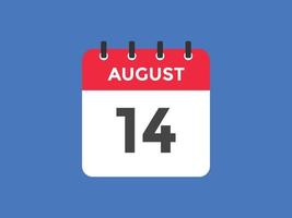 august 14 calendar reminder. 14th august daily calendar icon template. Calendar 14th august icon Design template. Vector illustration