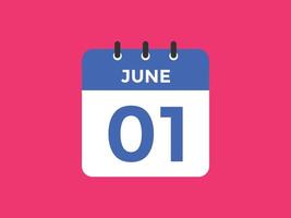 june 1 calendar reminder. 1st june daily calendar icon template. Calendar 1st june icon Design template. Vector illustration