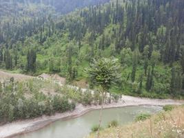 Cachemira es la región más hermosa del mundo, famosa por sus verdes valles, hermosos árboles, altas montañas y manantiales. foto