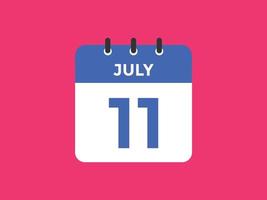 july 11 calendar reminder. 11th july daily calendar icon template. Calendar 11th july icon Design template. Vector illustration